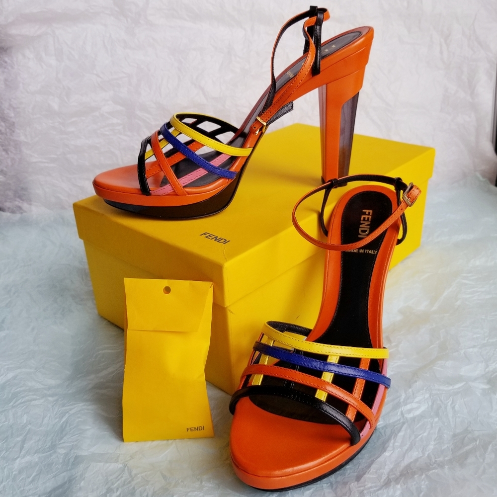 New! FENDI blood orange strappy heels